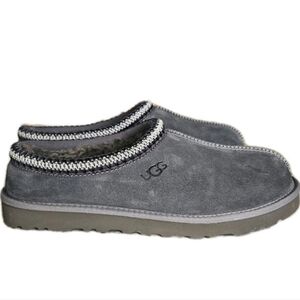 UGG Tasman Dark Gray Suede Sheepskin Braid Classic Men's Slippers NWOT